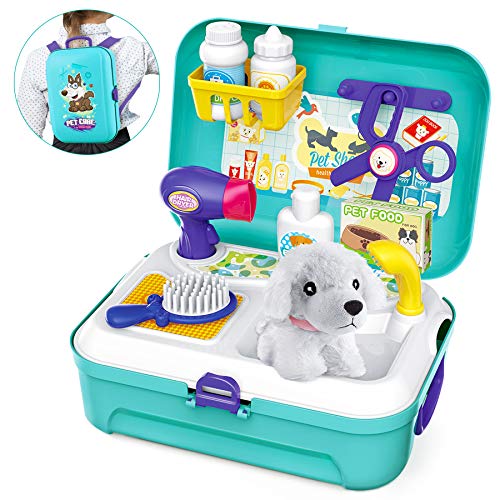 Pet Care Role Play Set - 16 pcs Grooming & Vet Kit for Kids