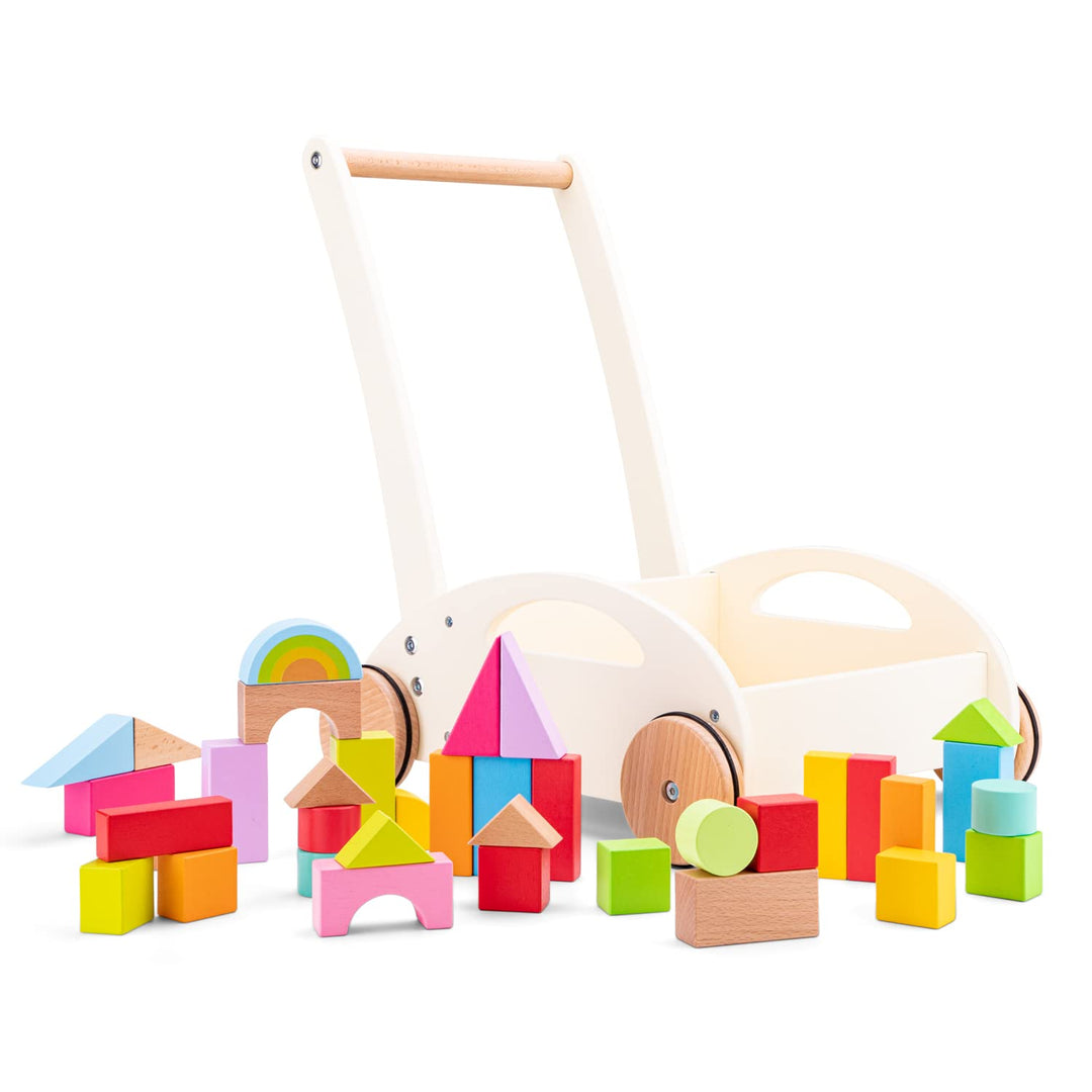 New Classic Toys 11320 Wooden Baby Walker with Blocks, Multi