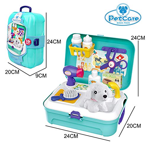 Pet Care Role Play Set - 16 pcs Grooming & Vet Kit for Kids