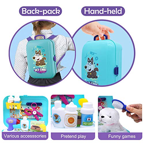 Pet Care Role Play Set - 16 pcs Grooming & Vet Kit for Kids