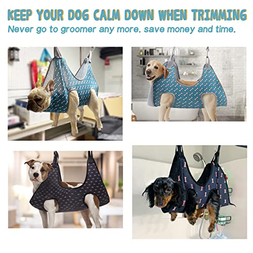 Supet Dog Grooming Hammock Harness for Cats & Dogs, Relaxation Pet Grooming Hammock Restraint Dog & Small Animal Leashes Sling for Grooming Dog Grooming Helper, Coral blue