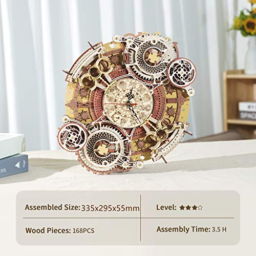 ROKR 3D DIY Wooden Puzzle for Adults Teens Zodiac Wall Clock Model Kits for Adults