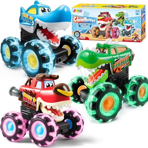 JOYIN 3 Pack Monster Truck Toys for Boy Girl Age 2 3 4 5 6, Motion Activated Light-Up Cars