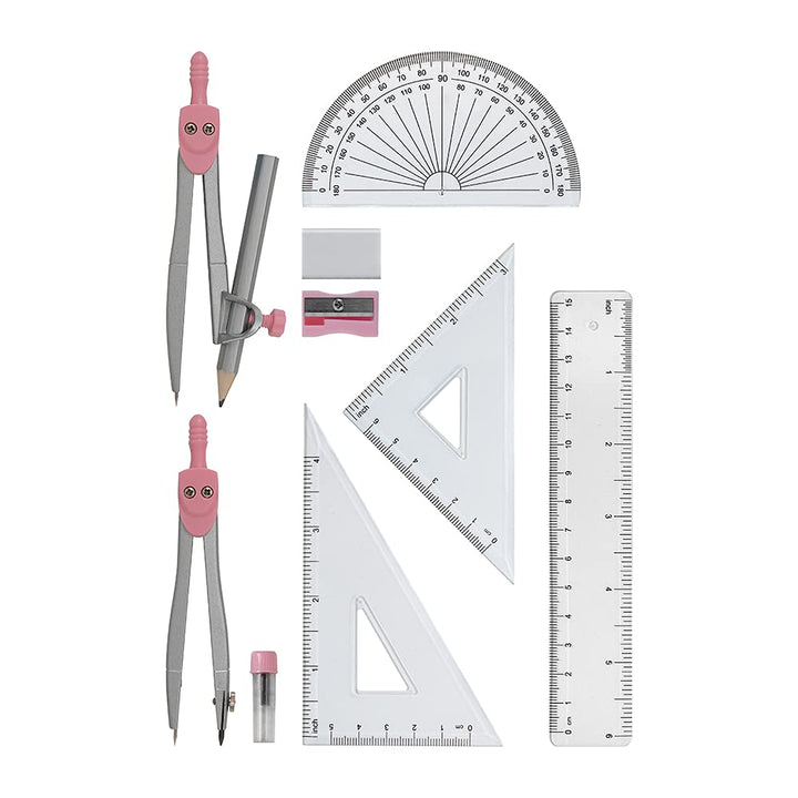 10-Piece Pink Geometry Set for Exams