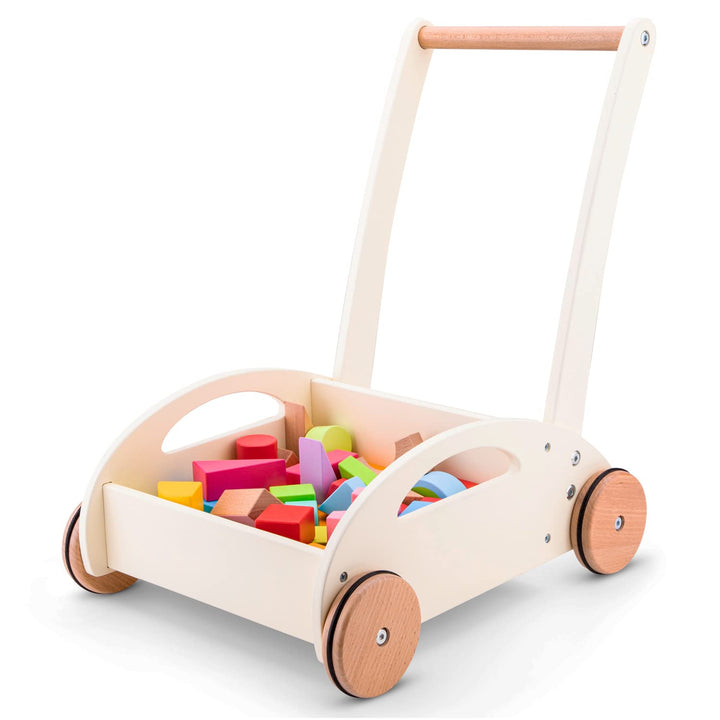 New Classic Toys 11320 Wooden Baby Walker with Blocks, Multi