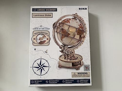 ROKR 3D Wooden Puzzles Luminous Globe 3D Wooden Model Kits to Build for Adults