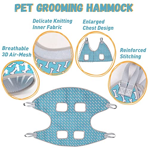 Supet Dog Grooming Hammock Harness for Cats & Dogs, Relaxation Pet Grooming Hammock Restraint Dog & Small Animal Leashes Sling for Grooming Dog Grooming Helper, Coral blue