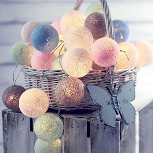 LED Cotton Ball String Lights - Battery-Powered Christmas Garland