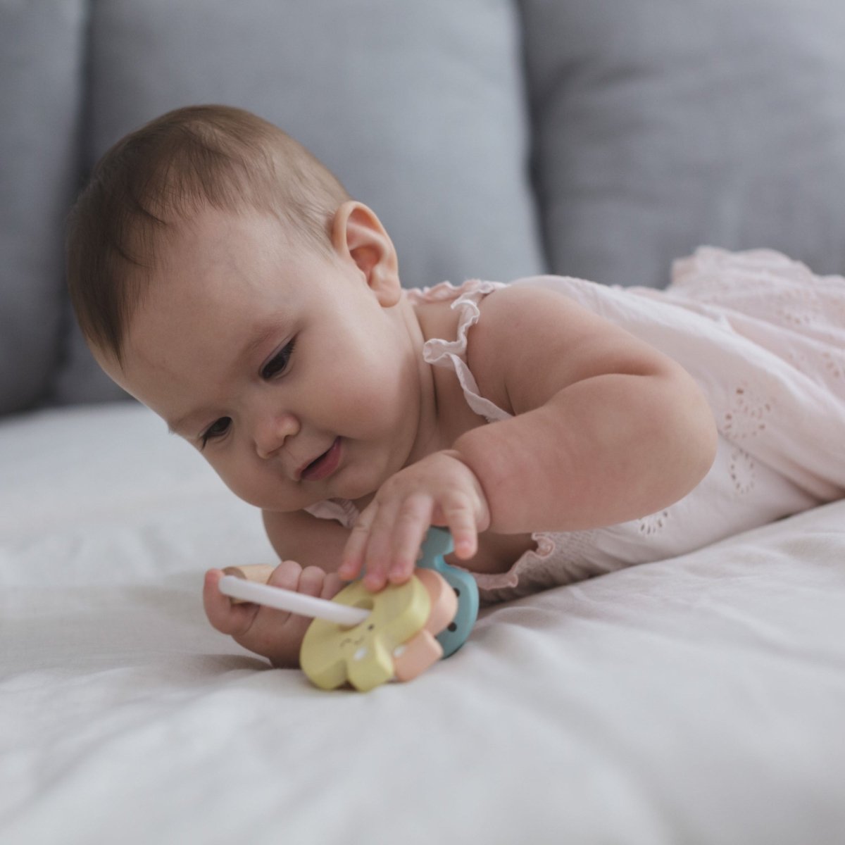 PlanToys Wooden Baby Key Rattle Pastel Toy – Baby Activity Toy for children, available at Learning Bugs UK