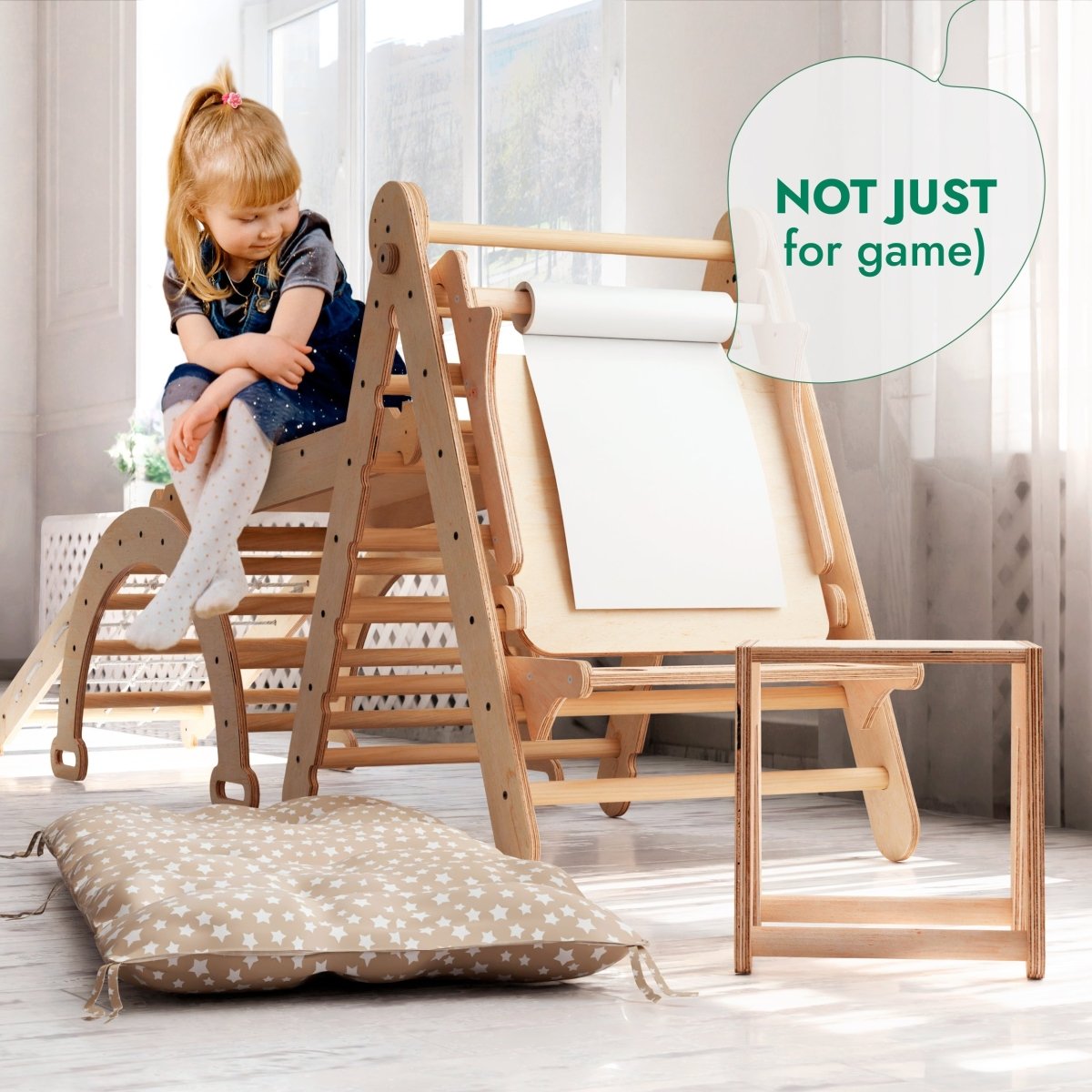 Goodevas 6in1 Montessori Climbing Frame with Slide, Net & Art Board – 6in1 Playsets for children, available at Learning Bugs UK