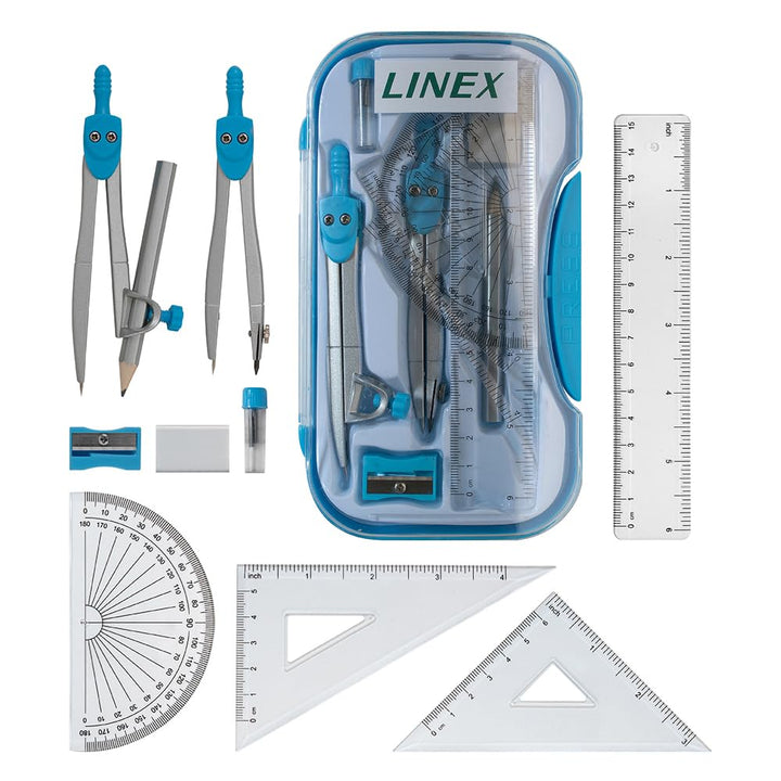 Blue Geometry Set - 10 Pieces for Exams