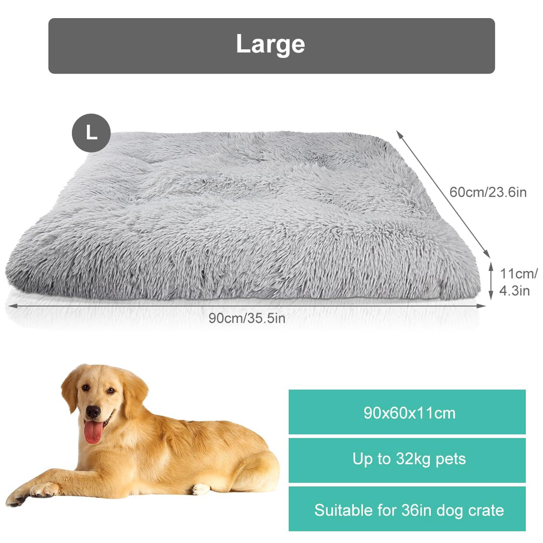 Honsaifau Dog Bed for Large Dogs: Washable Soft Dog Crate Mattress Mat - L 91x58x11 cm Fluffy Comfortable Dog Beds Pad Cushion Grey