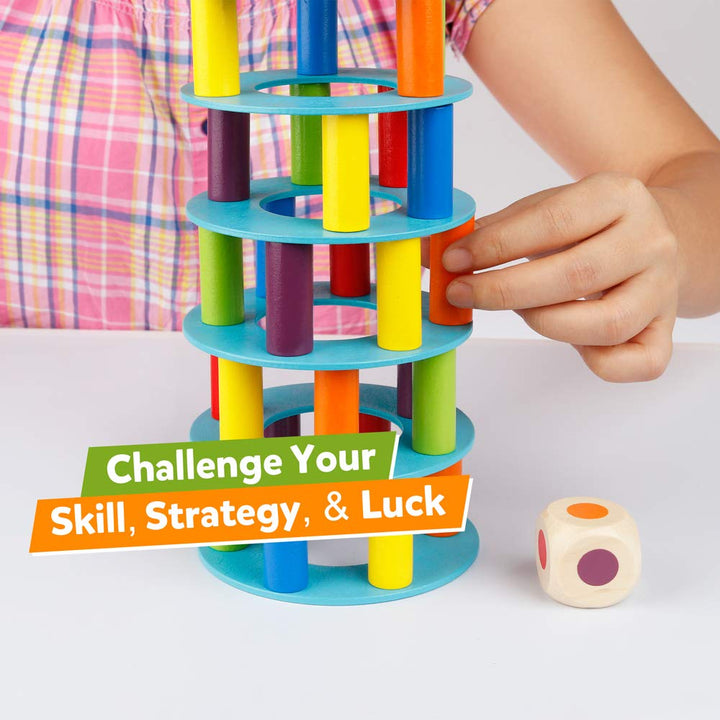 Coogam Wooden Leaning Tower Game - Tumbling Block Toppling Timber Stacking Tower Toy Games