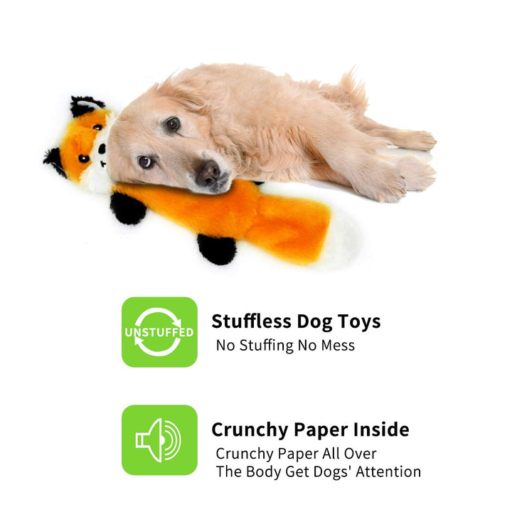 JoyToy Plush Dog Toys Pack of 3 - No Stuffing Dog Toy - Interactive Dog Playing Toy Squeaky Toy for Small Dogs (Raccoon,Fox,Squirrel-A)