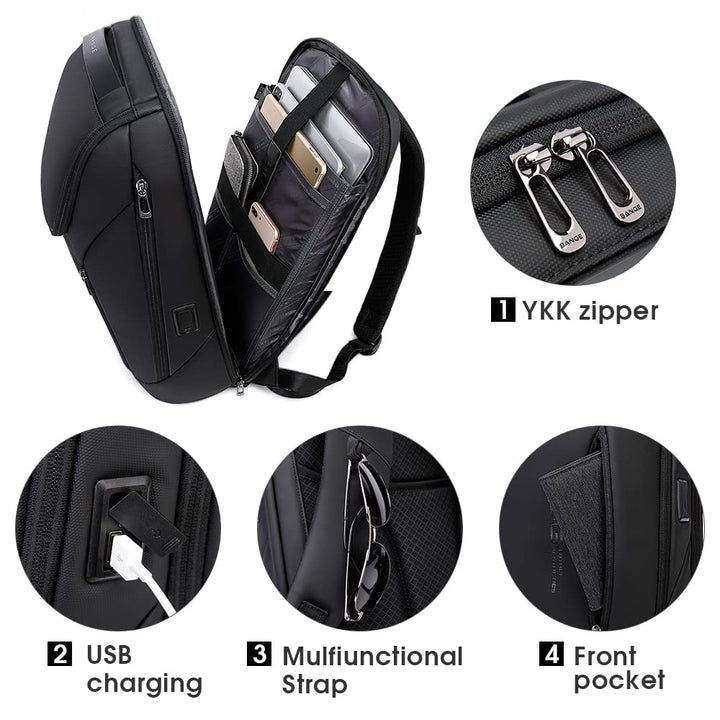 Black Waterproof Laptop Backpack with USB Port