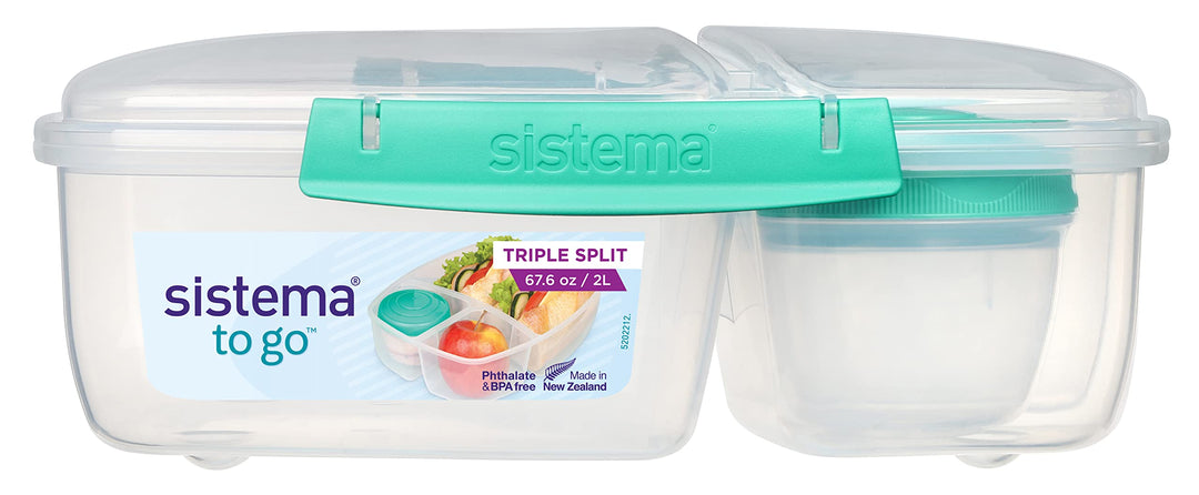 Minty Teal 2L Triple Split Lunch Box & Yogurt Pot