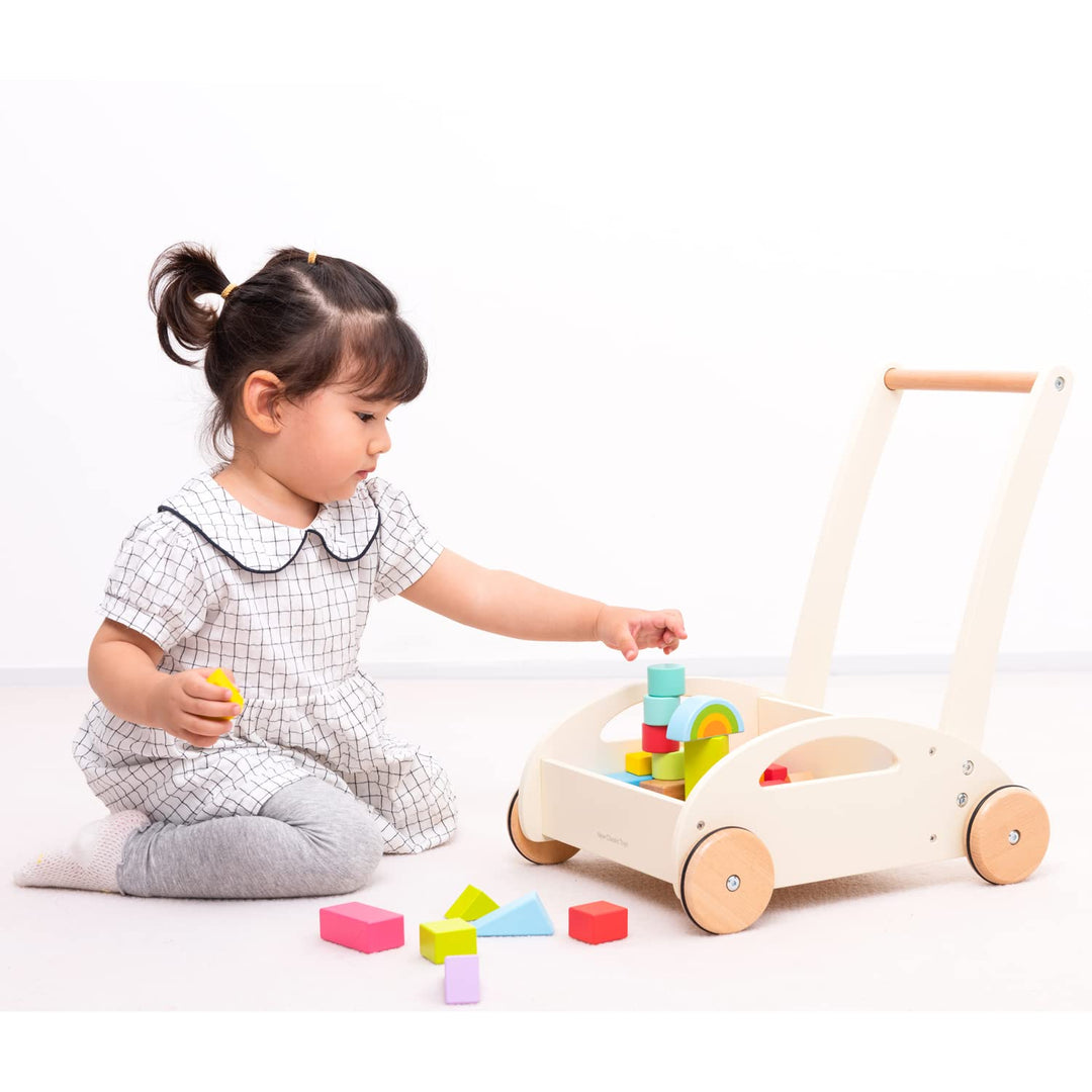 New Classic Toys 11320 Wooden Baby Walker with Blocks, Multi