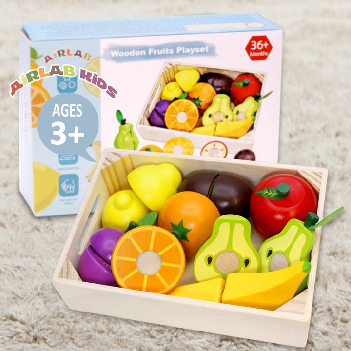 Wooden Play Food for Kids Kitchen Cutting Fruits Toys for Toddlers Pretend Vegetables Gift for Boys Girls Educational Toys