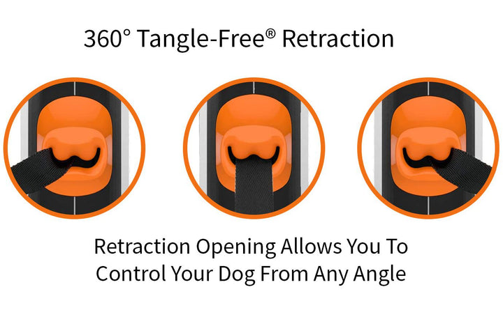 TUG 360° Tangle-Free Retractable Dog Lead for Up to 25 kg Dogs | 5 m Strong Nylon Tape/Ribbon | One-Handed Brake, Pause, Lock (Medium, White/Orange)