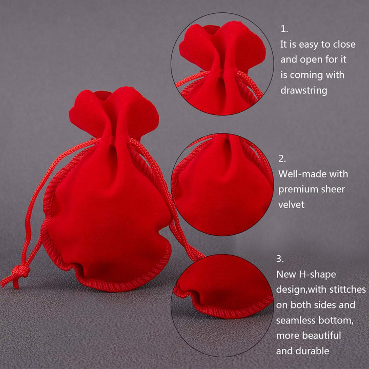 30 Pcs Red Velvet Drawstring Jewelry Pouches