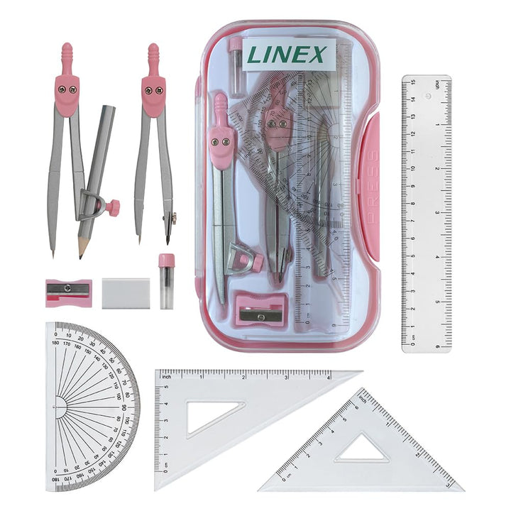 10-Piece Pink Geometry Set for Exams