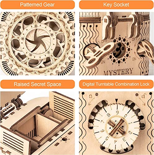 RoWood 3D Wooden Puzzle Treasure Box Model Kits for Adults to Build, Puzzle Box Combination Lock Mechanism