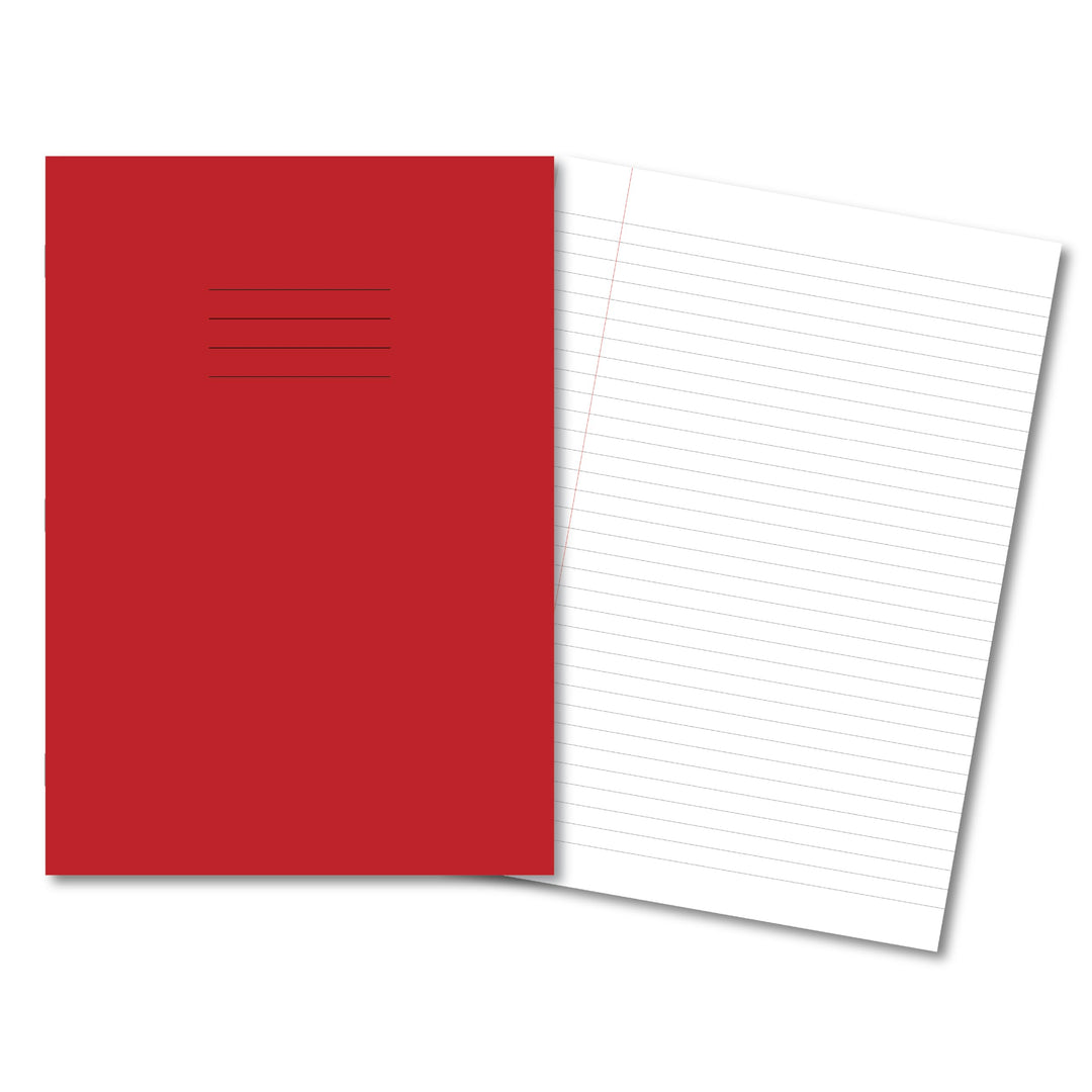 A4 Red Exercise Books, 48 Pages, Pack of 10, 8 mm Ruled