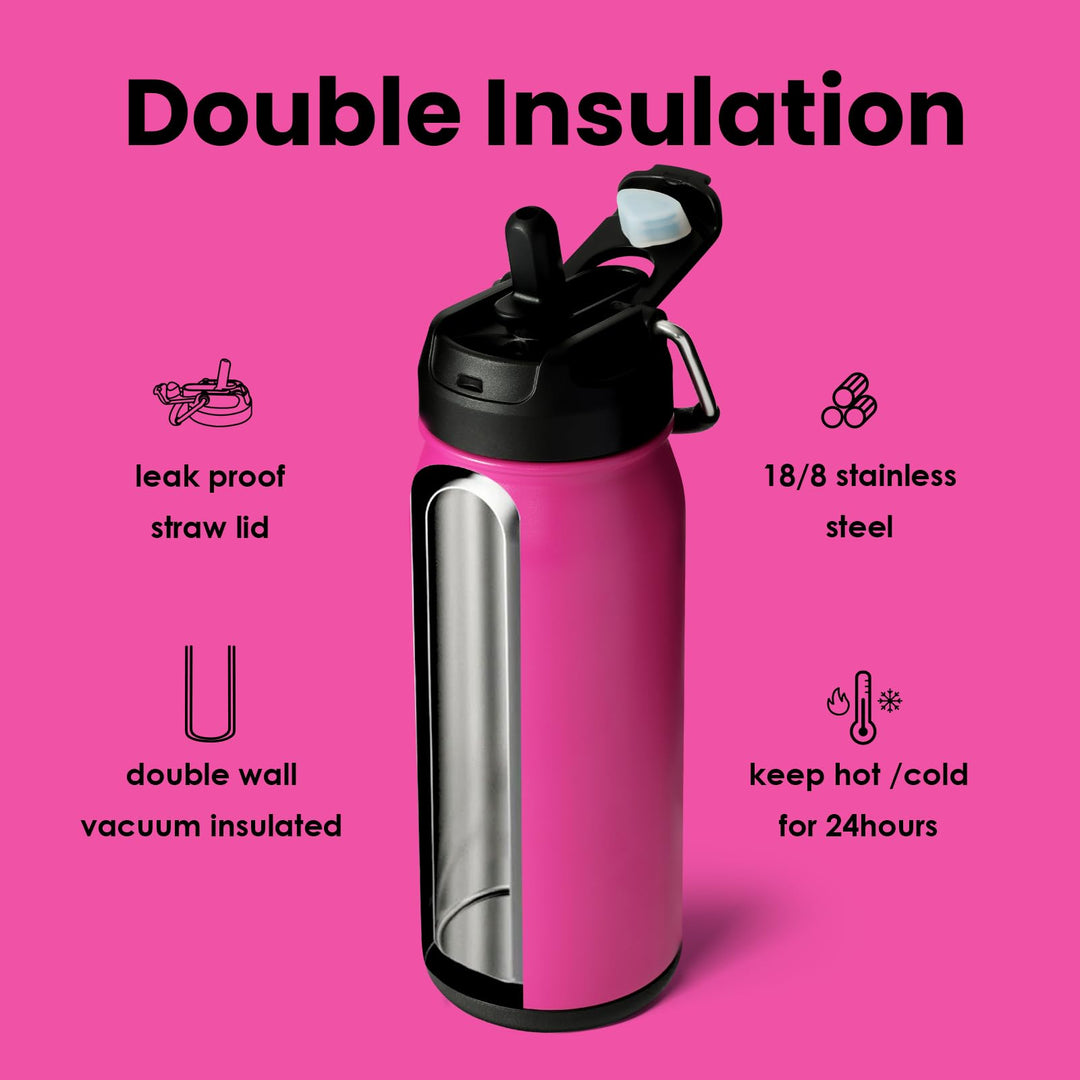 BOTTLE BOTTLE Stainless Steel Kids Water Bottle 16oz(470ml) Insulated Sports Water Bottle with Straw and Pills Holder for Gifts and School（Viva Magenta）