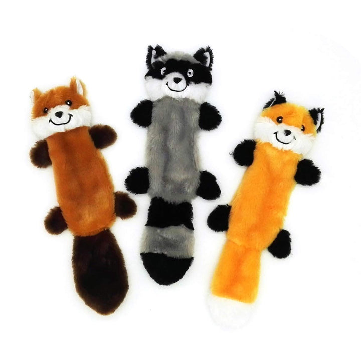 JoyToy Plush Dog Toys Pack of 3 - No Stuffing Dog Toy - Interactive Dog Playing Toy Squeaky Toy for Small Dogs (Raccoon,Fox,Squirrel-A)