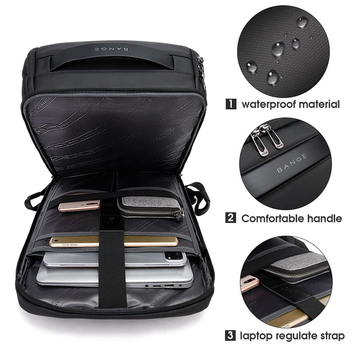 Black Waterproof Laptop Backpack with USB Port