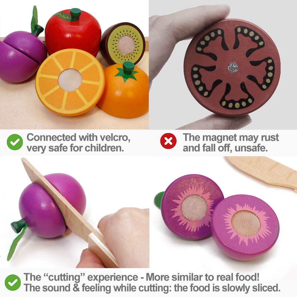 Wooden Play Food for Kids Kitchen Cutting Fruits Toys for Toddlers Pretend Vegetables Gift for Boys Girls Educational Toys