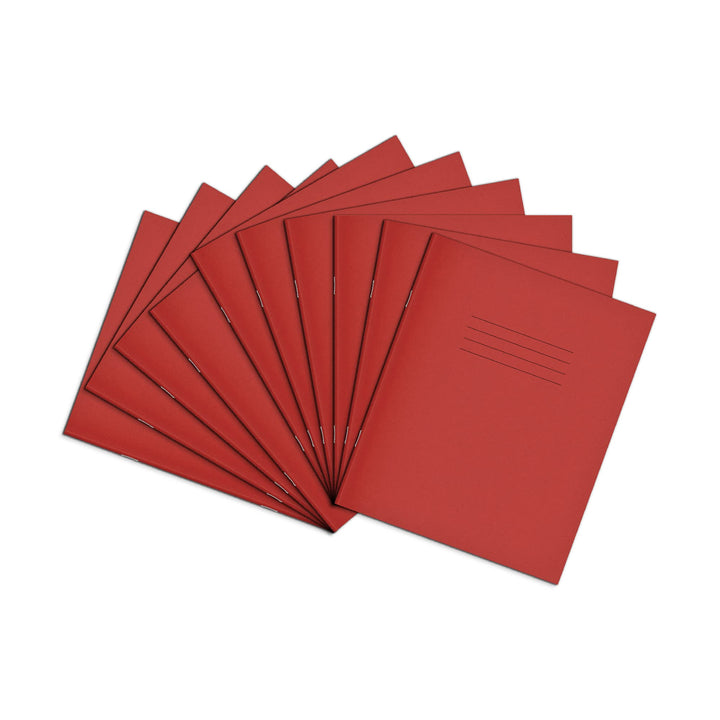 10 Pack 48-Page Lined Exercise Books - 8x6.5, Red