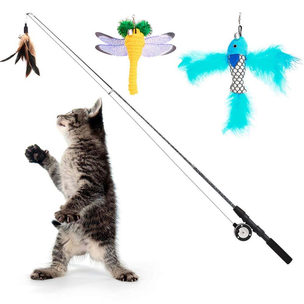 Pawaboo Cat Feather Toys, 4 Pack Interactive Cat feather Teaser Wand Toys