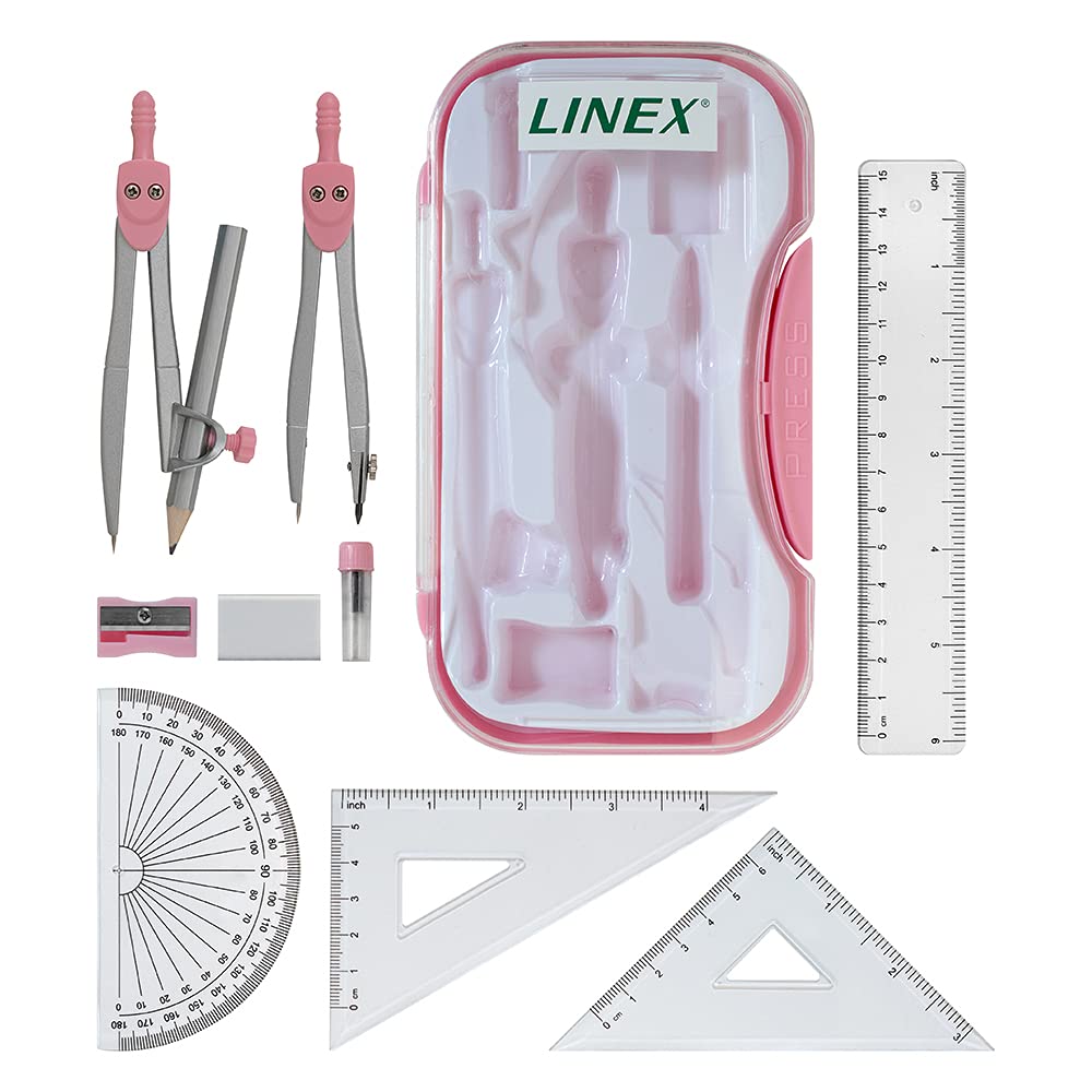 10-Piece Pink Geometry Set for Exams