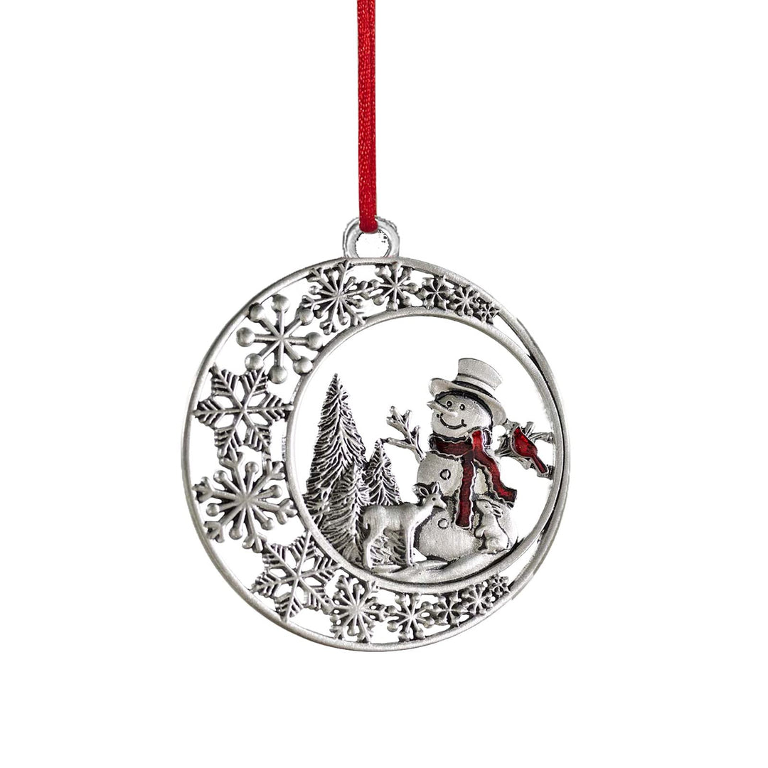 Solid Pewter Snowman Christmas Ornament