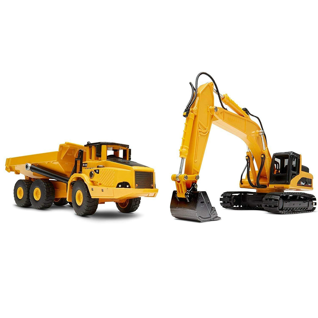 Top Race 2 In 1 Diecast Metal Excavator and Dump Truck Construction Freewheeler Set