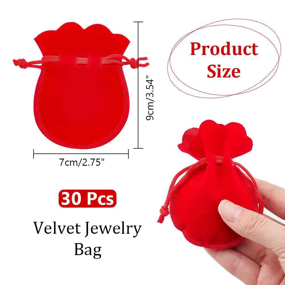 30 Pcs Red Velvet Drawstring Jewelry Pouches