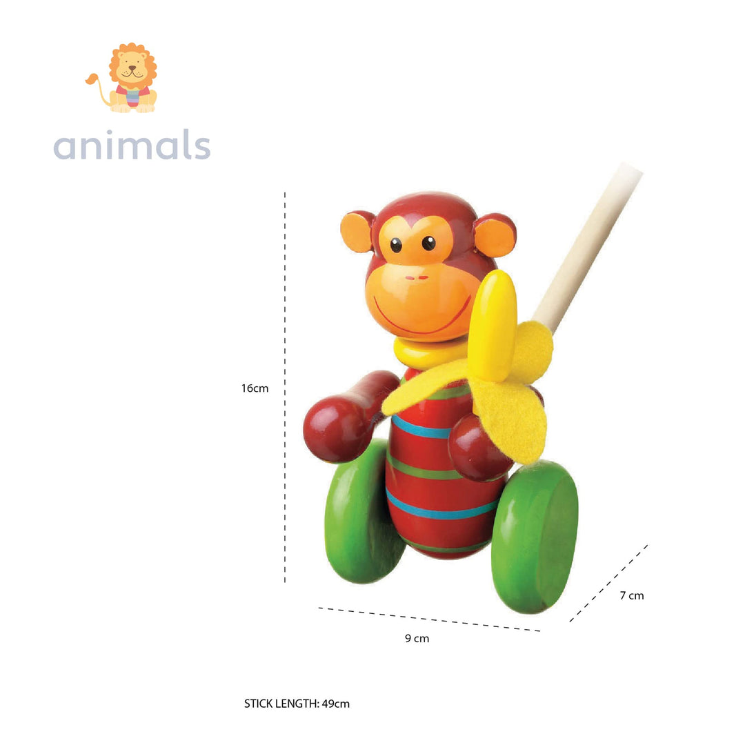 Monkey - Push and Pull Toy Along for 1 Year Old, Wooden Toys