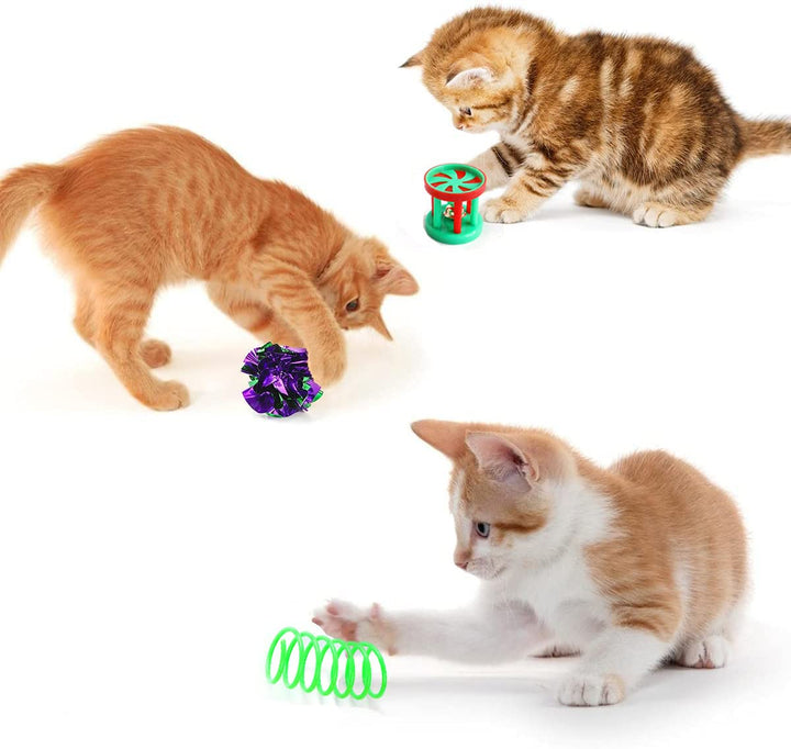 20 Pcs Cat Toys for Indoor Kitten, Collapsible Tunnel, Interactive Feather Wand Ball Spring Mice Toy for Puppy Kitty