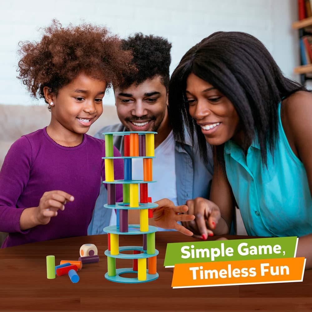 Coogam Wooden Leaning Tower Game - Tumbling Block Toppling Timber Stacking Tower Toy Games