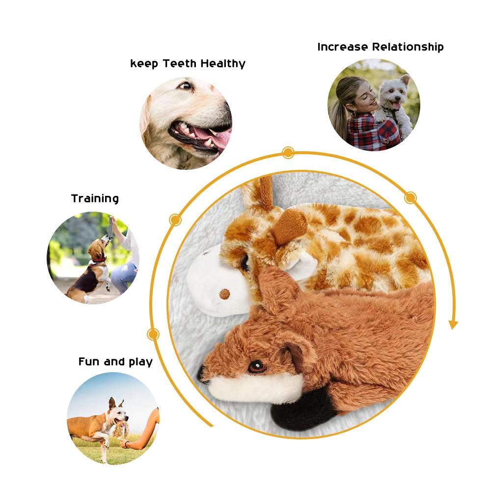 Nocciola Dog Squeaky Toys with Double Layer Reinforced Fabric Durable Dog Toys No Stuffing Plush Dog Toy Set for Small to Large Dogs