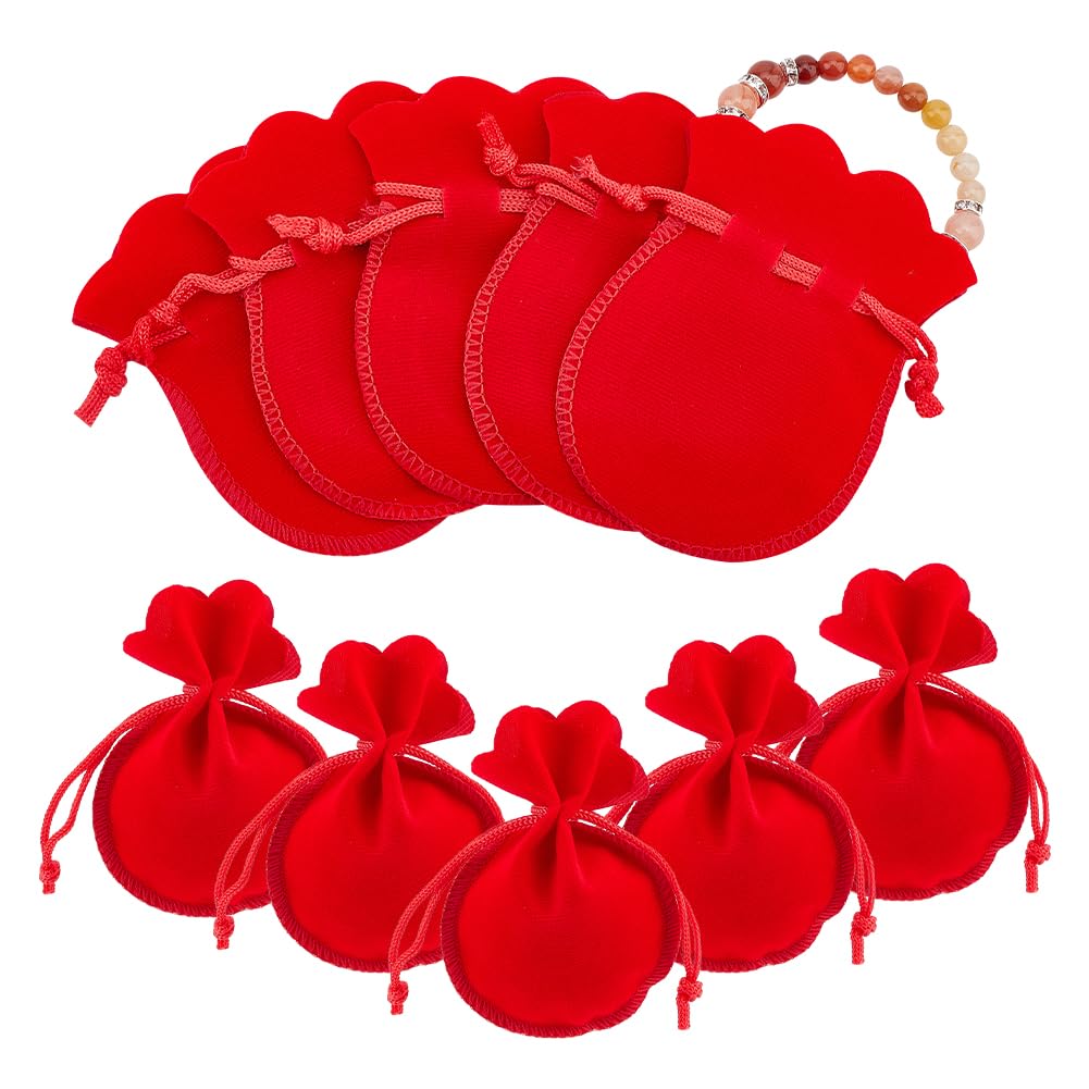 30 Pcs Red Velvet Drawstring Jewelry Pouches