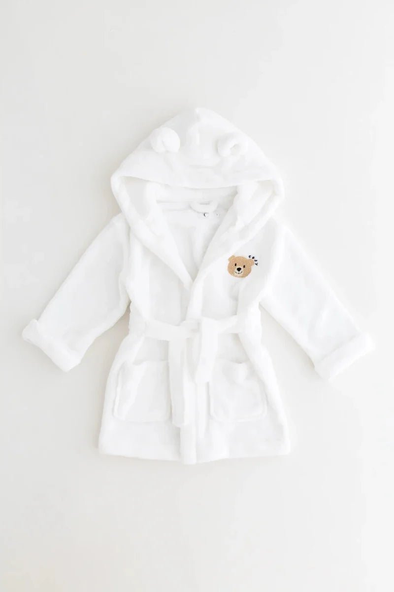 COZY Bear Hooded Dressing Gown Bear Ears - White – Bathrobes & Towels for children, available at Learning Bugs UK