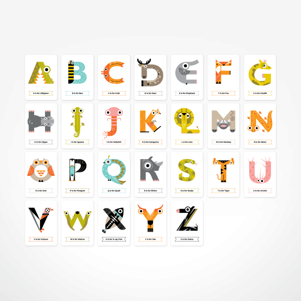 Animal Alphabet Flash Cards by The Jam Tart - Learning Bugs UK