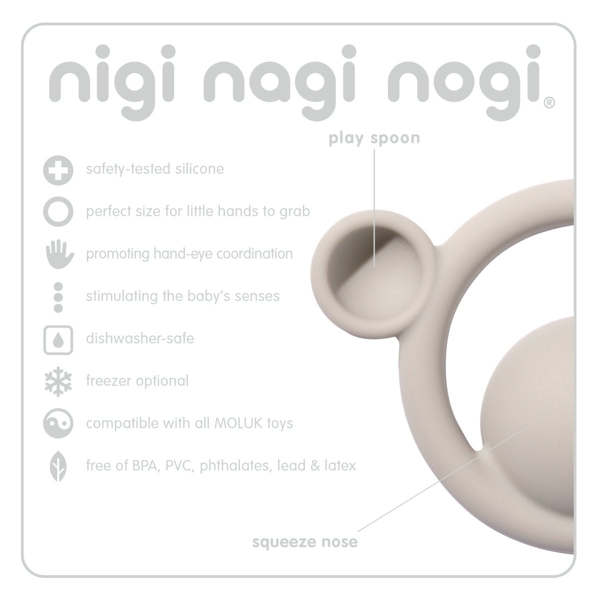 MOLUK Nigi, Nagi & Nogi Teether and Sensory Pastel Colour Set – Baby Teethers for children, available at Learning Bugs UK