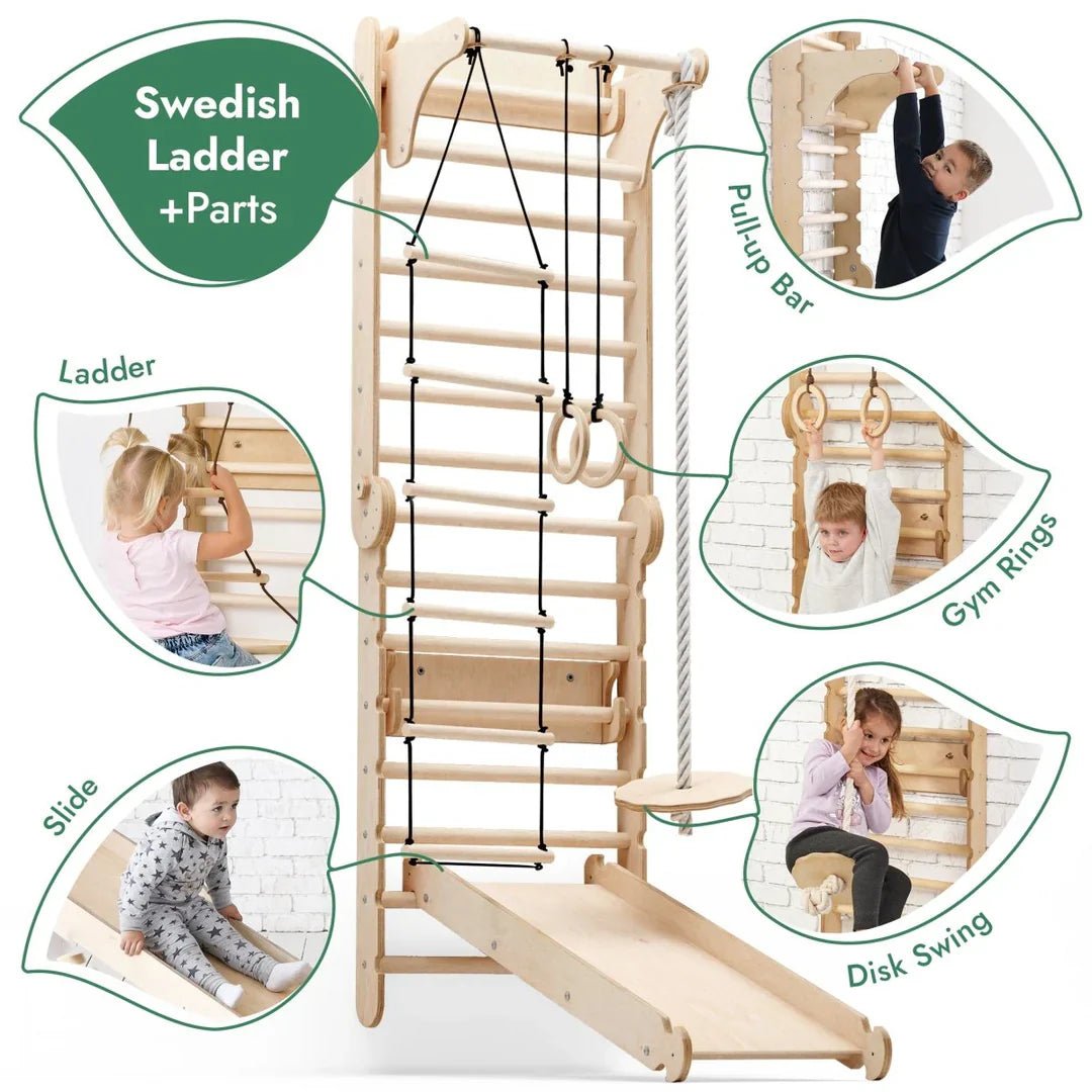Goodevas 6 in 1 Swedish Wall Climbing Set – Swedish wall for children, available at Learning Bugs UK