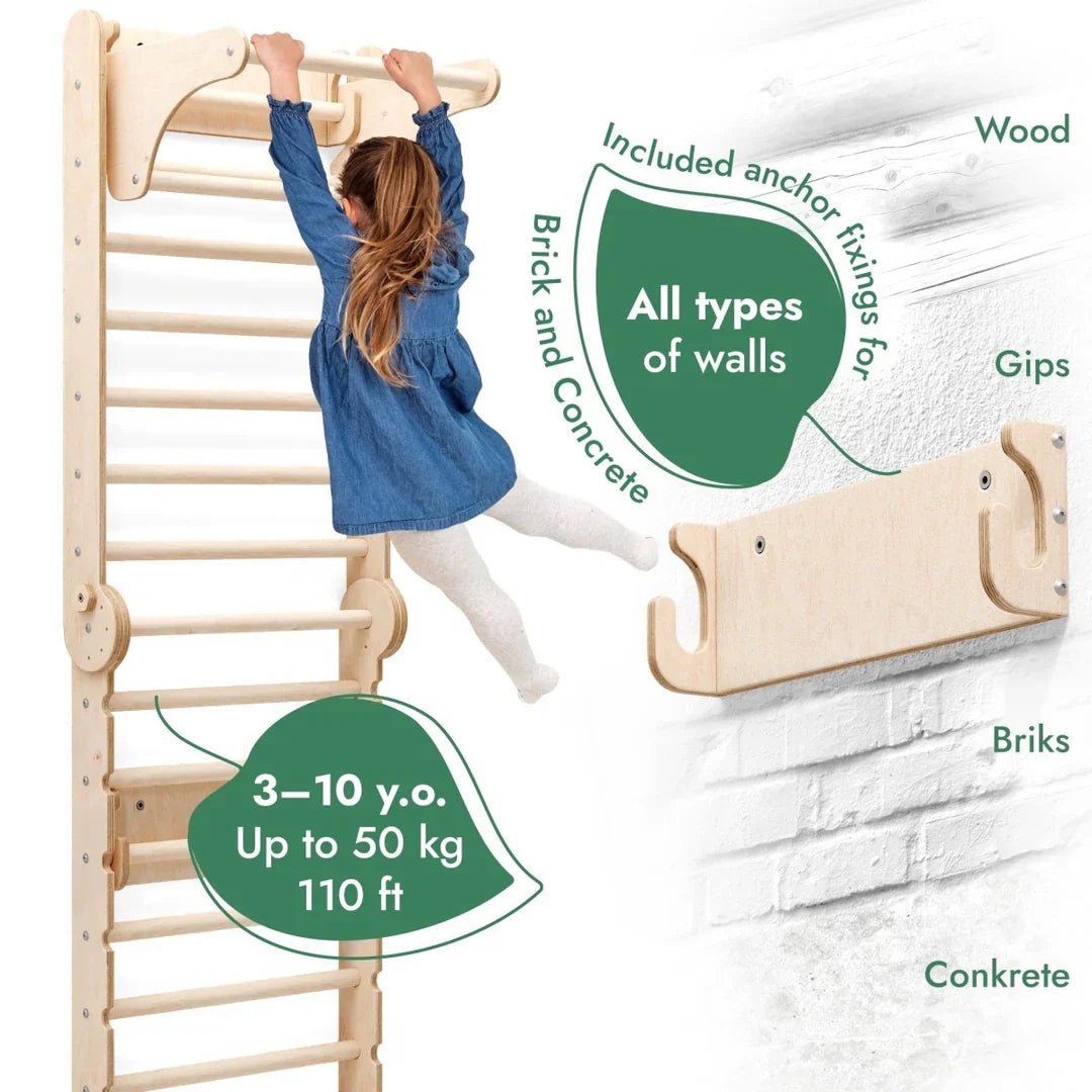 Goodevas 6 in 1 Swedish Wall Climbing Set – Swedish wall for children, available at Learning Bugs UK