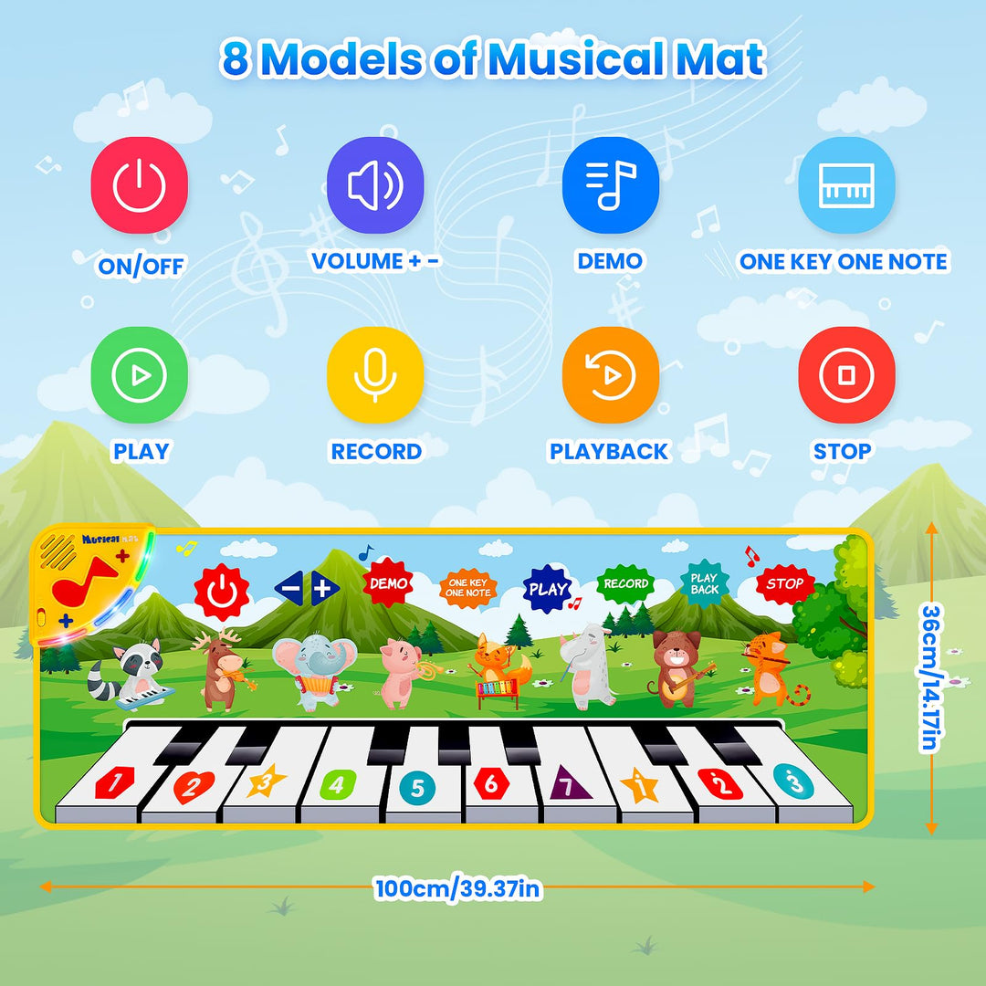 Kids Musical Piano Mats, Dance Mat Gifts Toys for 1 2 3 4 5 6 Year Old Girls Boys Kids Playmat for Toddlers Baby