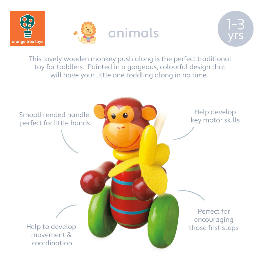 Monkey - Push and Pull Toy Along for 1 Year Old, Wooden Toys