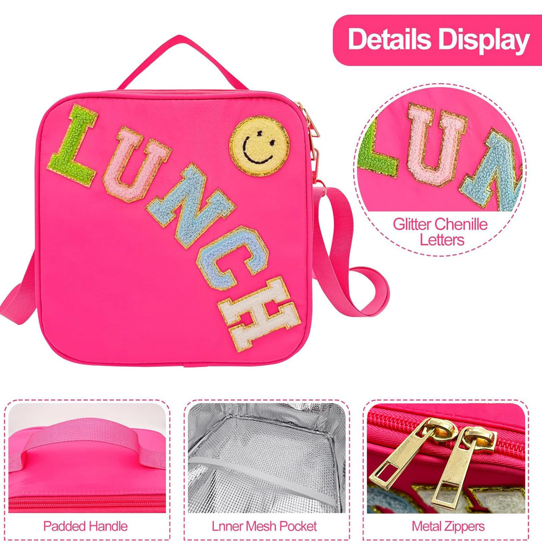 Pink Insulated Lunch Bag with Strap for Girls